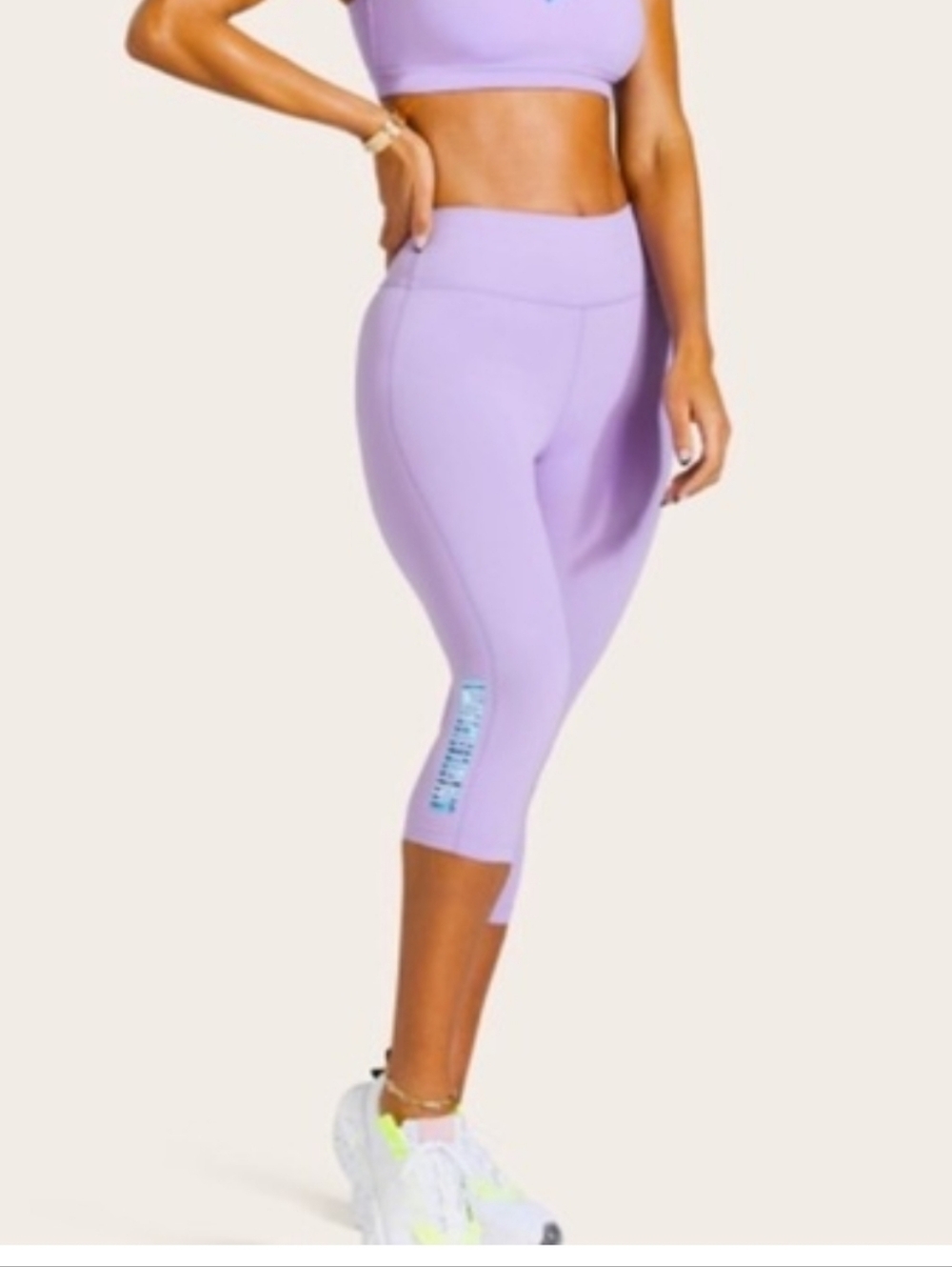 Peloton Lilac Capri Leggings with Teal Logo